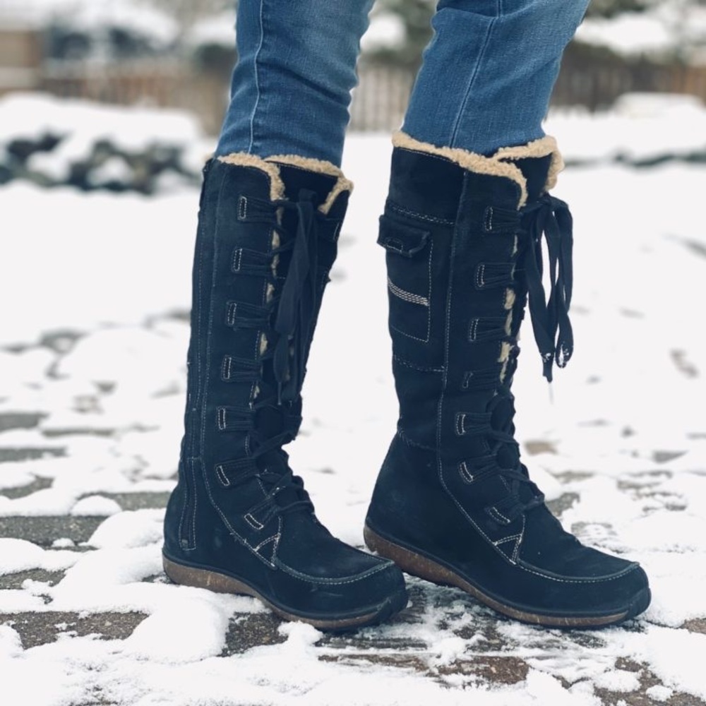 Timberland Earthkeeper Granby Navy Tie Front Knee High Boots Size 10